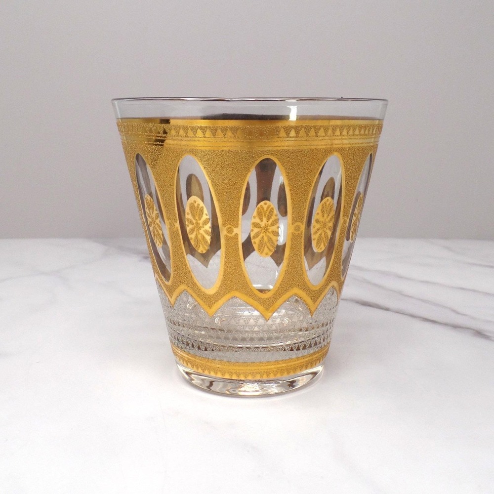 Vintage Culver Imperial Gold Regency White Double Old Fashioned / Lowball Glass